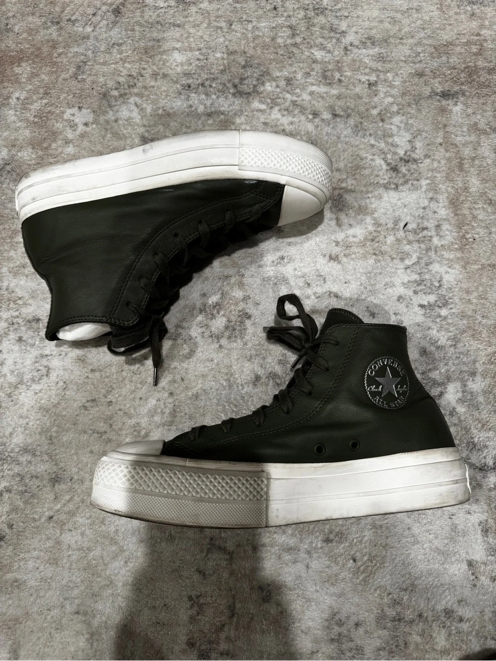 Converse High Top Platform Sneakers in Olive Green and White - Picture 3 of 6
